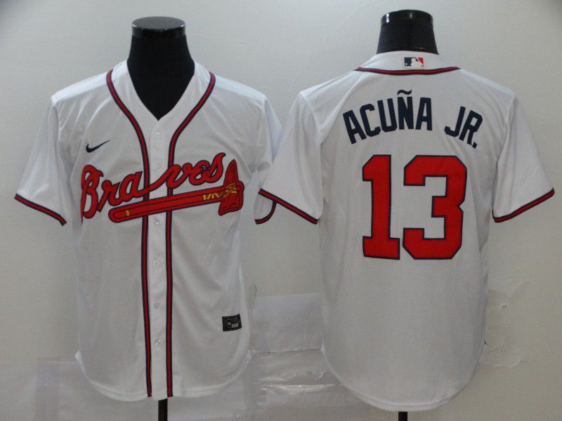 Men Atlanta Braves 13 Acuna jr White Nike Game MLB Jerseys